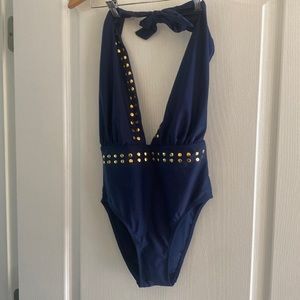 YMI | Plunge Halter Swimsuit Studded One Piece Bathing Suit